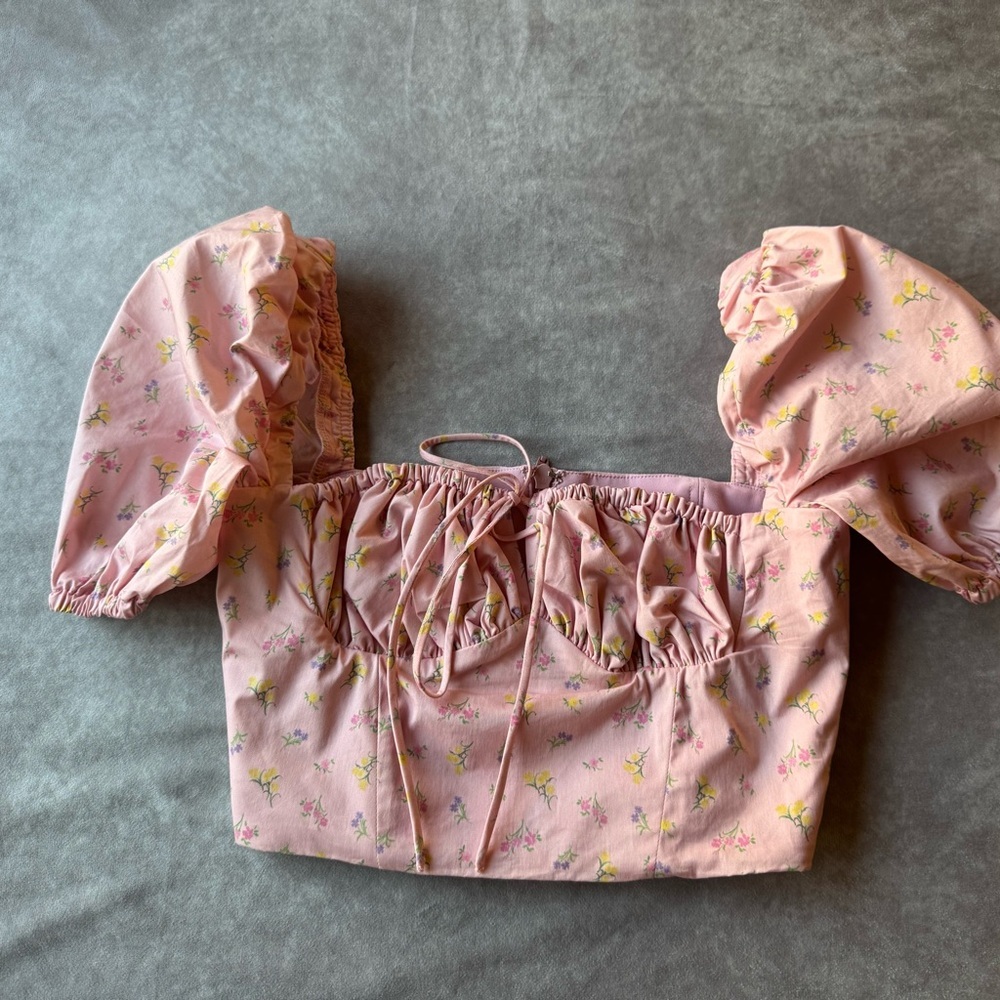 House of CB Pink Floral Puff Sleeve Top